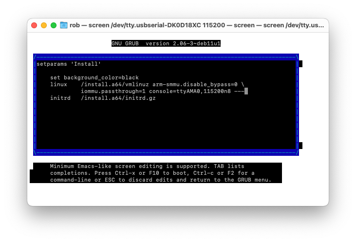 Edit install command