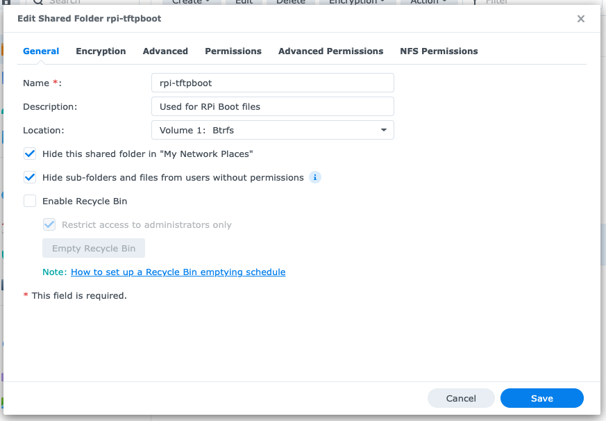 Shared Folder General Configuration rpi-pxe rpi-tftpboot