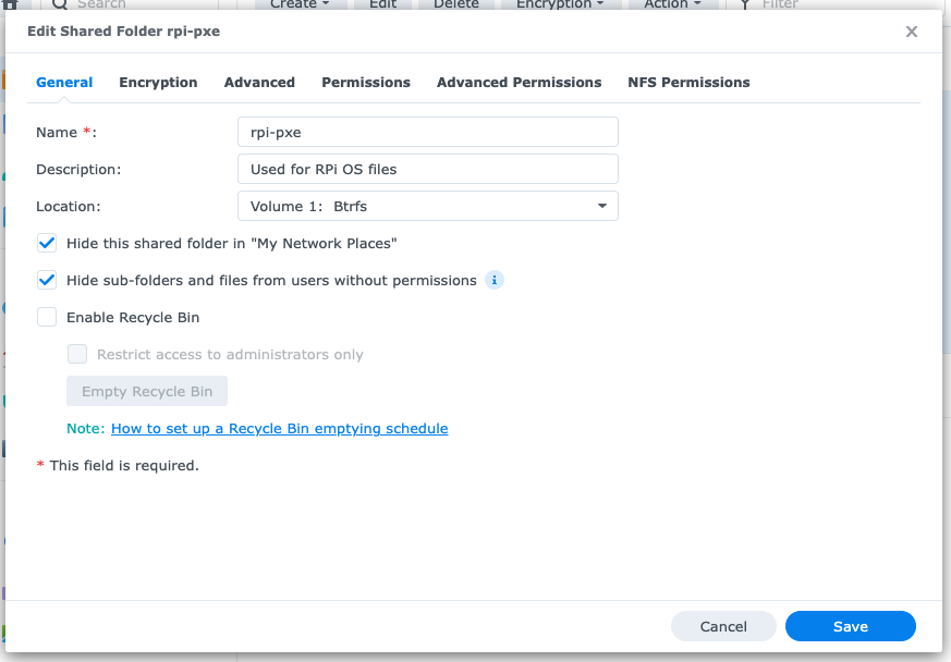 Shared Folder General Configuration rpi-pxe